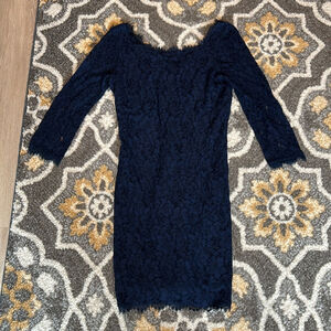 Diane Von Furstenberg "Zarita" Navy Lace Zip Dress